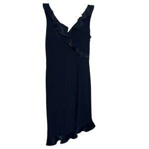 Donna Ricco New York Y2K Black Ruffle Asymmetrical V-Neck Cocktail Dress Size 8